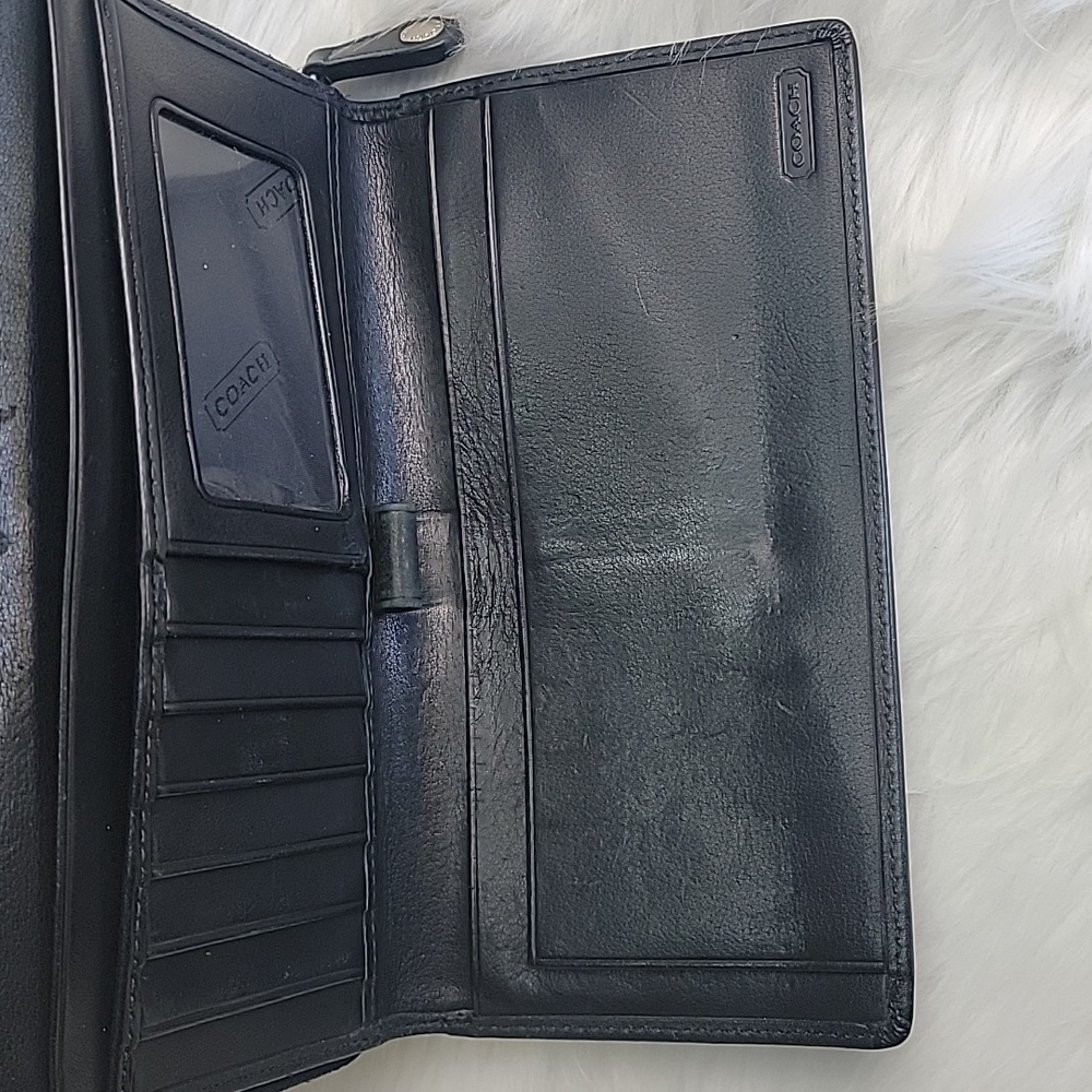 COACH VTG Smooth Black Leather Checkbook Insert Long Trifold Snap Closure Wallet - Picture 7 of 16